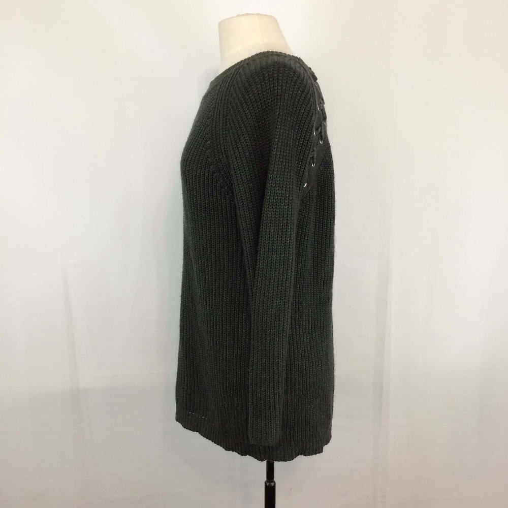 She + Sky Dark Gray Pullover Sweater,‎ Lace Up Back - Picture 3 of 9